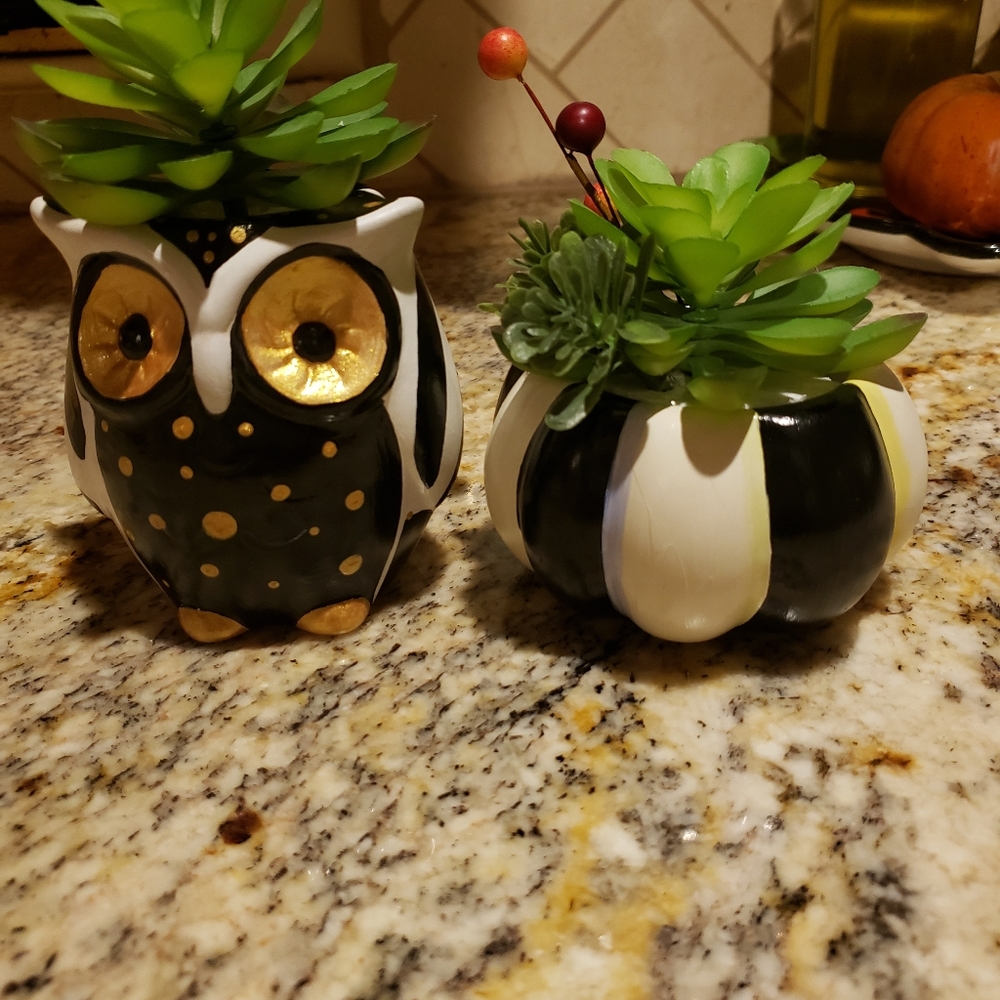 Hand painted owl and pumpkin ceramic